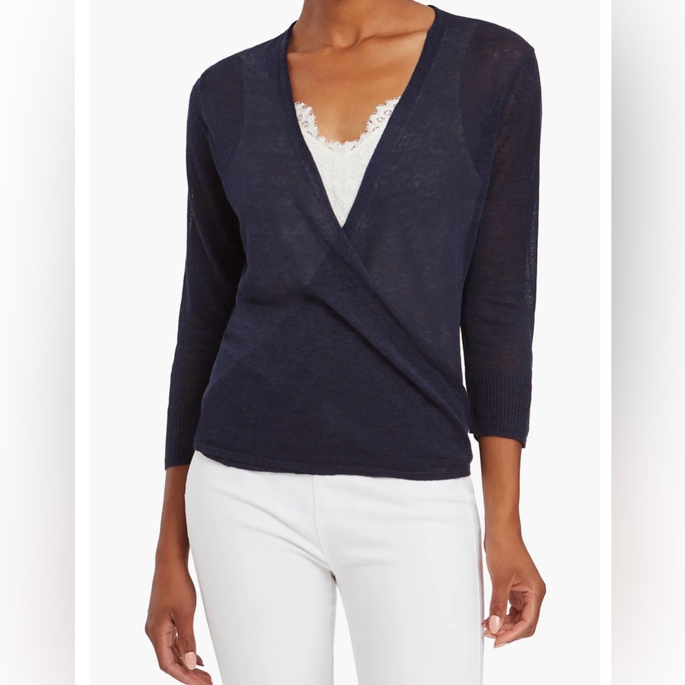 NIC+ZOE Navy Wrap-Style Lightweight Cardigan
